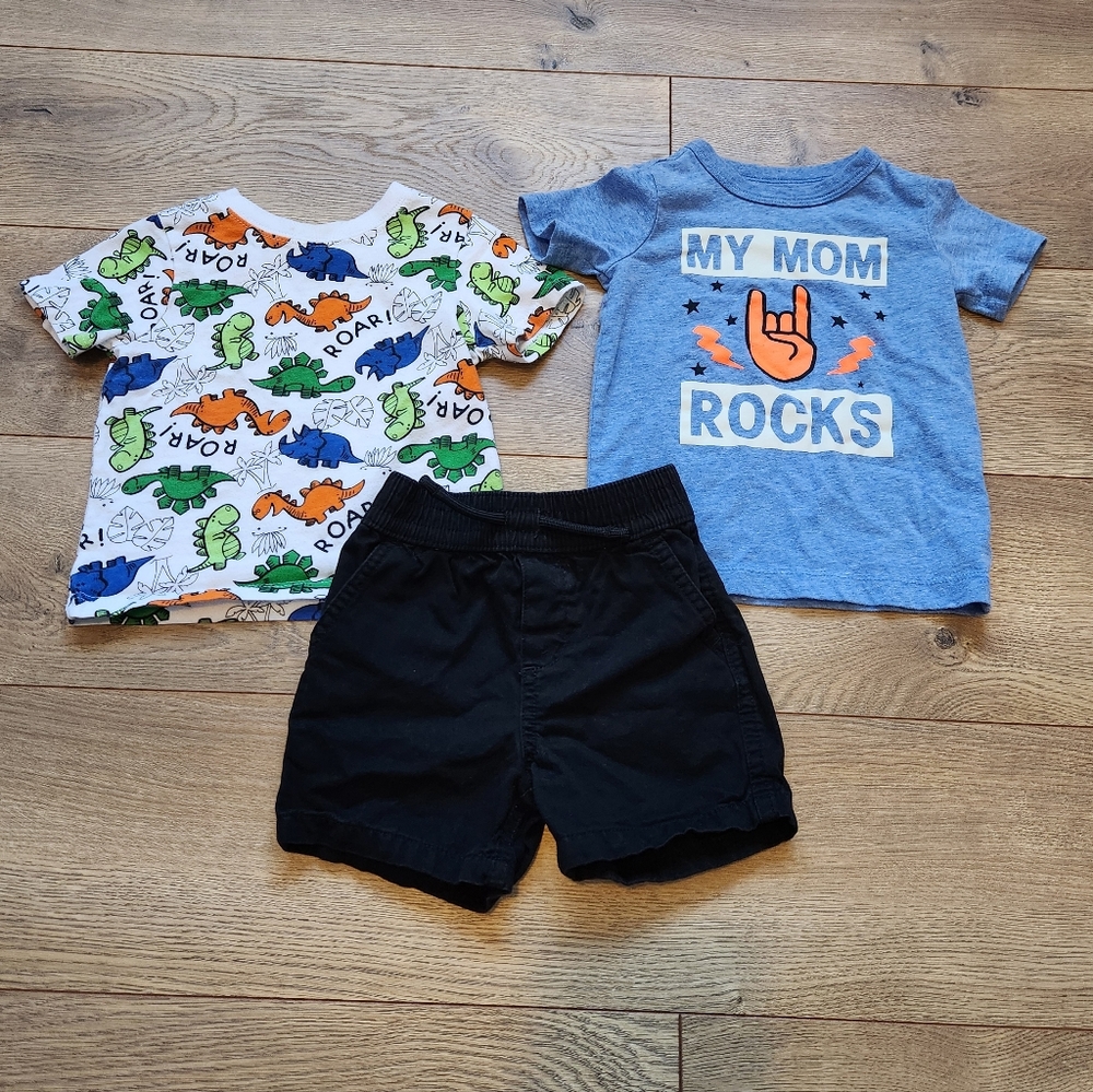 Kids Graphic T-Shirts and Black Shorts Set